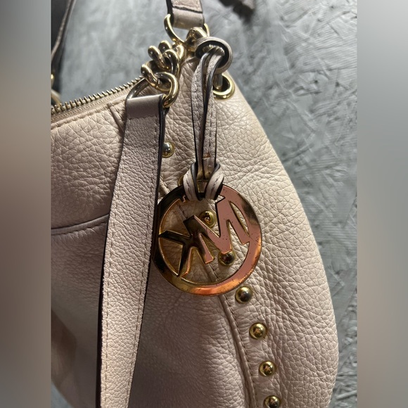 MICHAEL KORS Grey Leather Satchel Crossbody Bag With Silver Studs and Rivets - Picture 6 of 15